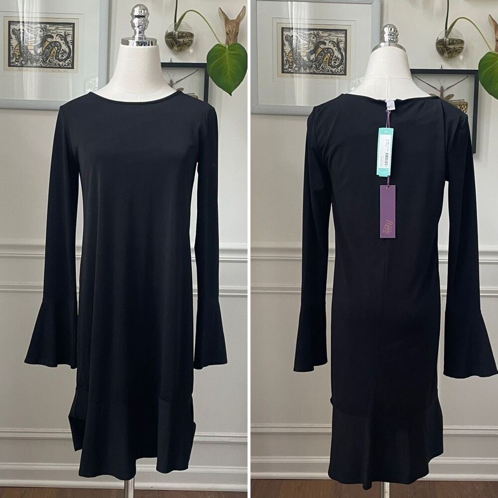 NWT Truly Poppy Stitch Fix Black Trumpet Sleeve Dress S